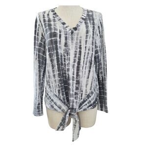 Ariella USA Gray Shibori Tie-Dye V-Neck Tie-Front Top Size Medium Relaxed Resort
